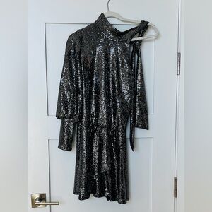Black Halo Silver Asymmetrical Dress